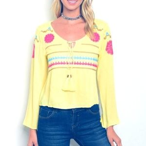 YELLOW FLOWERS EMBROIDERY TOP LONG SLEEVE